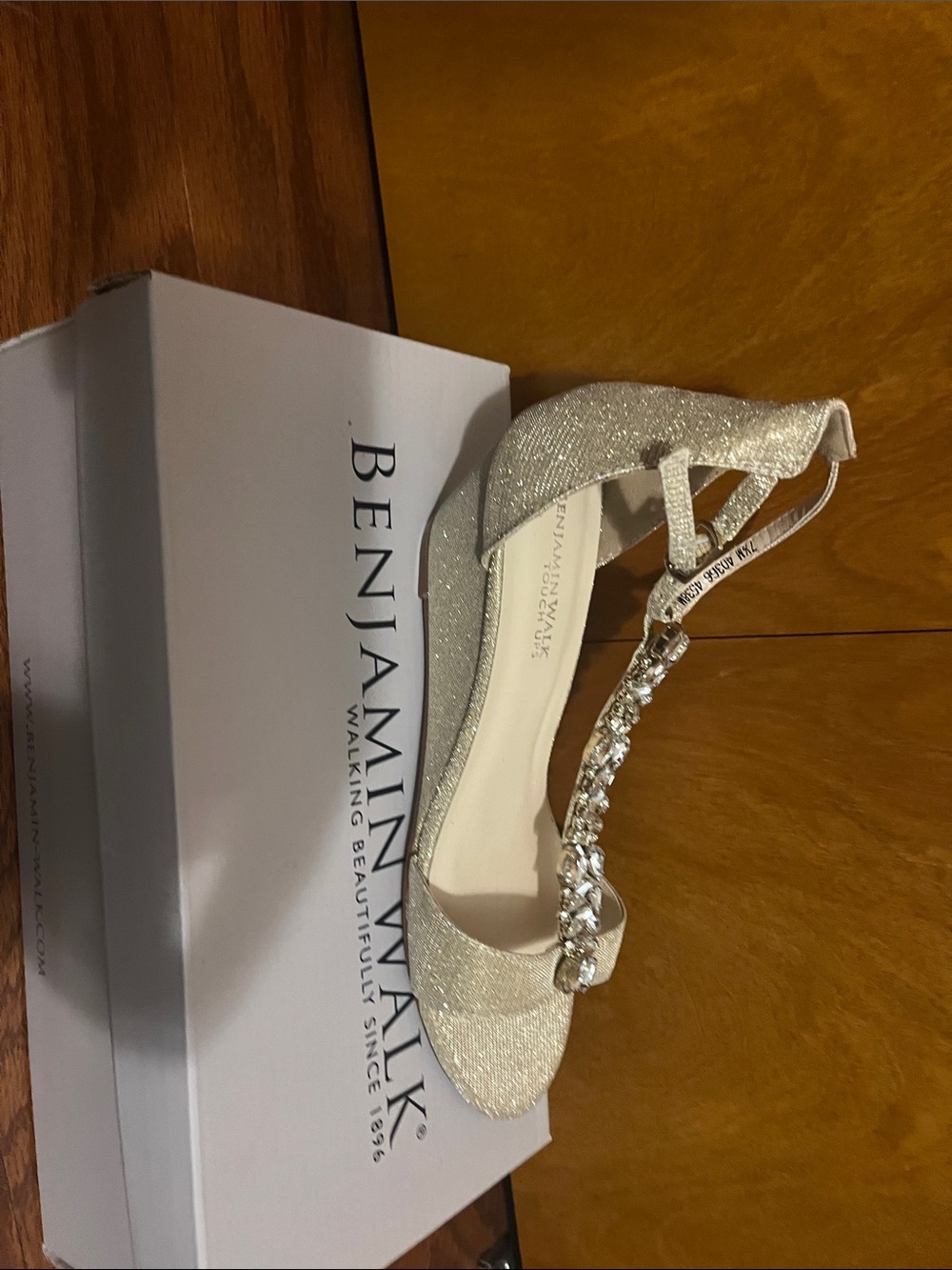 Benjamin Walk Metallic Champagne T-Strap Jeweled Heels